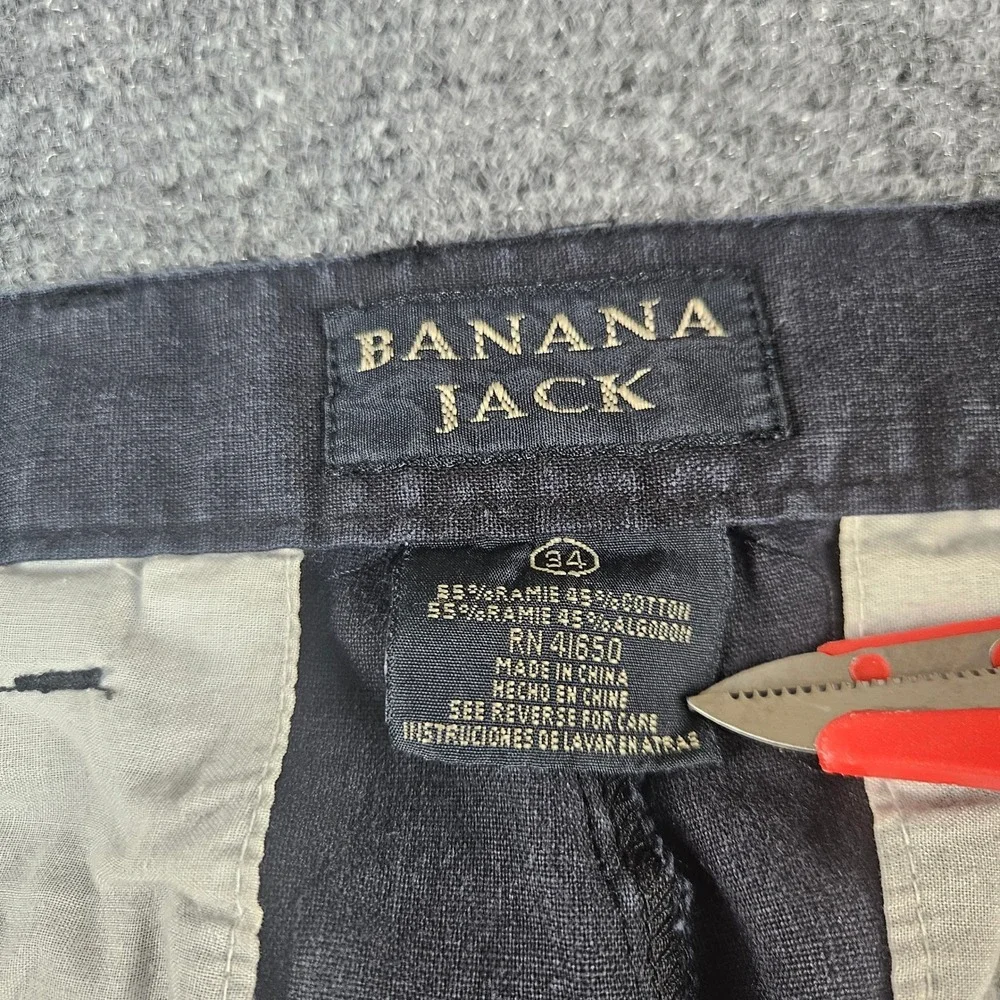 Banana Jack Mens Cargo Shorts Black Ramie Cotton Blend Size 34 Utility‎ Outdoor